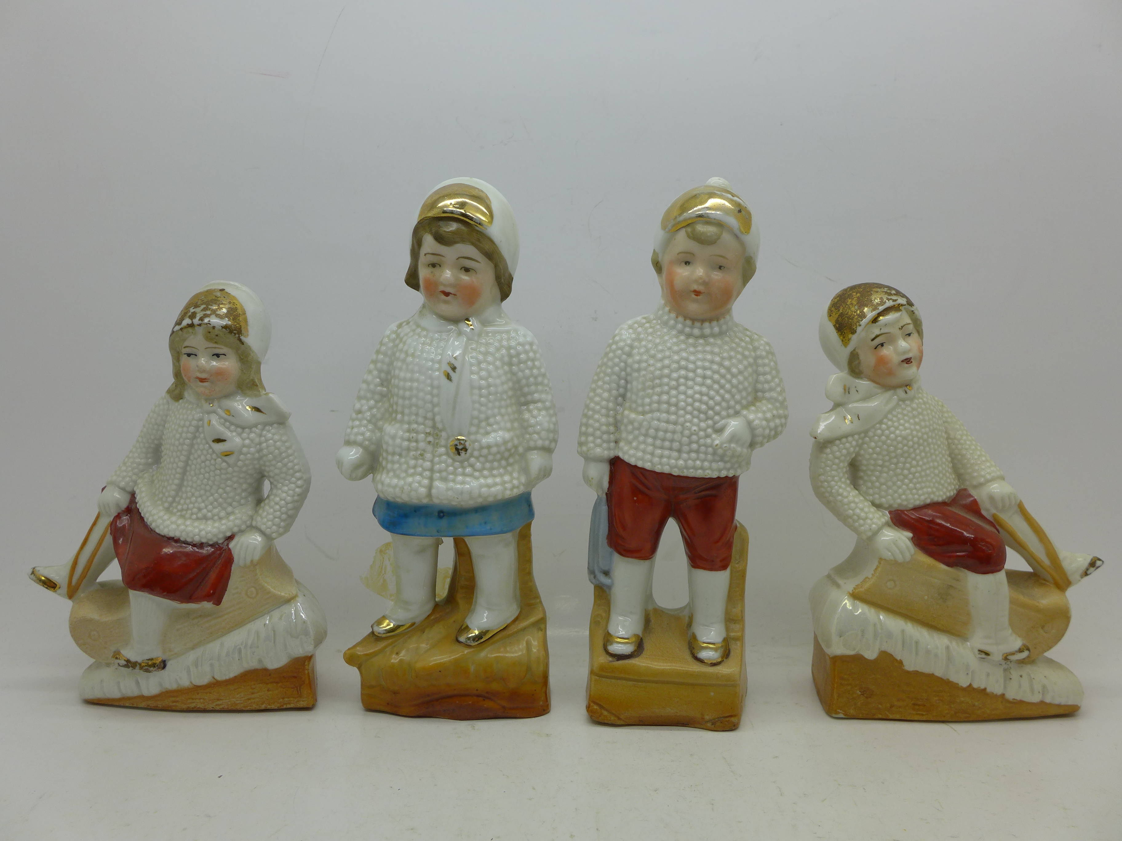 Two pairs of 'snow' children, one marked Germany and four other Victorian continental figures, - Image 3 of 3