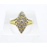 An 18ct gold navette shaped diamond ring, 3.