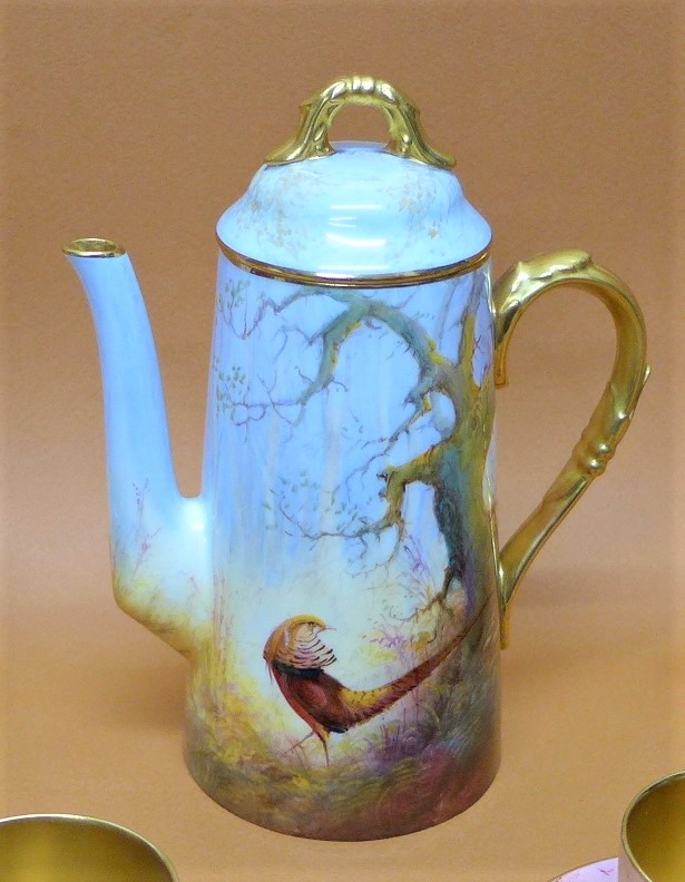 A Royal Worcester Walter Sedgley coffee set, six setting, with coffee pot, cream and sugar, - Image 3 of 7