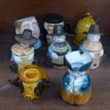 Character jugs, honey pot, three Windy Miller character pots, Avon ware Fat Boy, etc.