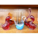 Assorted glassware including Whitefriars Dilly Duck,