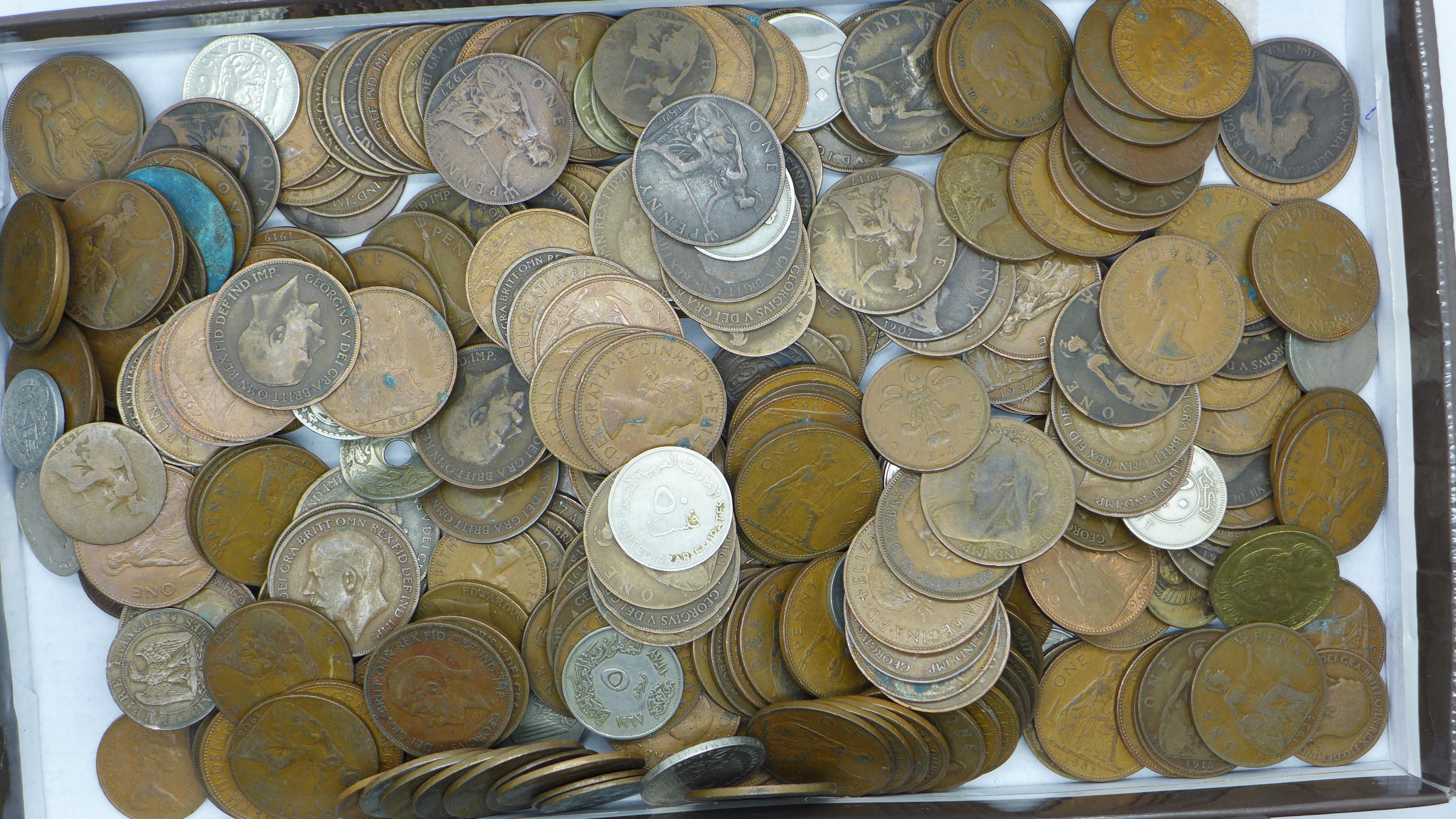 A collection of coins,