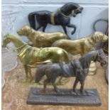 Five door stops; three horse,