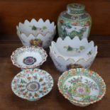 Six pieces of famille verte china,