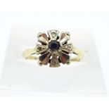 An 18ct gold, sapphire and diamond cluster ring, 3.