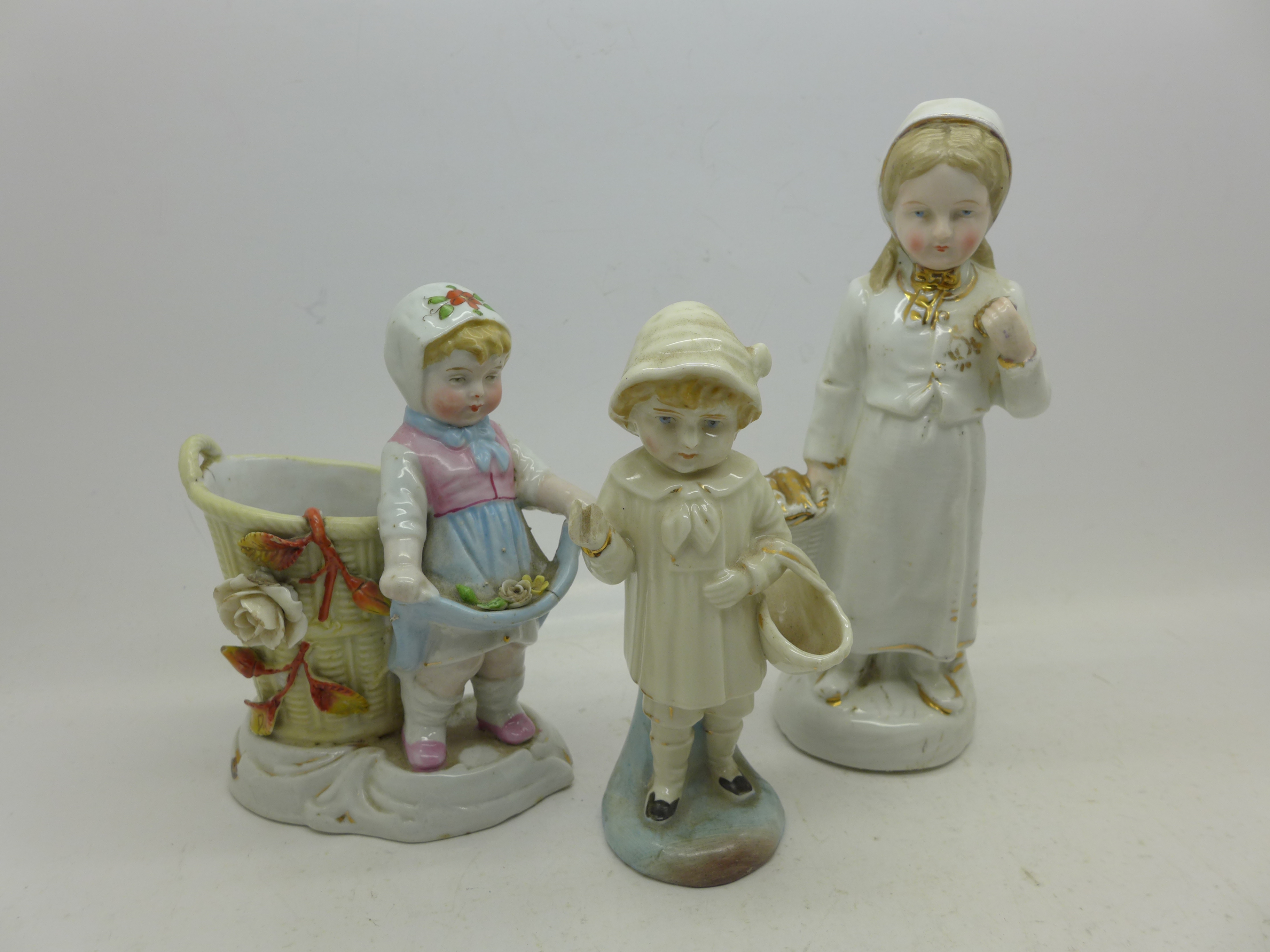 Two pairs of 'snow' children, one marked Germany and four other Victorian continental figures, - Image 2 of 3