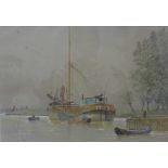 George Stenfold Walters (1838 - 1924), boats on a river, watercolour, 23 x 33cms,