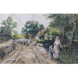 A rural landscape with figures, watercolour, indistinctly signed, 36 x 55cms,