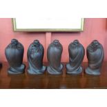 A set of five Chinese hardwood Buddhas,