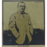 A Sir William Nicholson lithograph on paper, portrait of Cecil Rhodes, 24cms x 23cms,