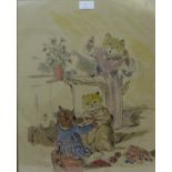 Manner of Louis Wain (1860 - 1939), humorous caricature of cats, watercolour, 44 x 35cms,