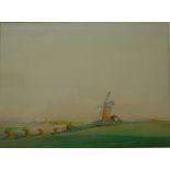 George Ayling (1887 -1960), view of windmills, watercolour, 35 x 47cms,