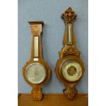 Two early 20th Century aneroid banjo barometers