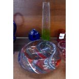 A collection of studio glass; a cased glass irregular shaped bowl, signed,