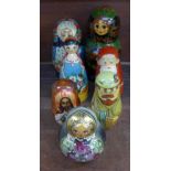 Seven Russian and Russian style dolls