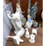 A collection of six Lladro and two Nao figures; (3 Lladro figures a/f, one Nao figure a/f,