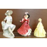 Three figures;- Royal Worcester Grandmother's Dress,