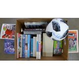 Football books, a signed 2018 Adidas World Cup ball, cards, etc.