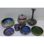 Seven pieces of cloisonne,