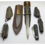 A Commando dagger, numbered 392 and 56 and six other knives,