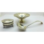 A silver dish, ladle and trinket box,