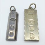 A .958 Britannia standard silver ingot and a .925 silver ingot, 48.