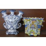 Two faience pottery vases,