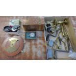 Brassware including spring scales, a flute, also a pocket knife, a lighter,