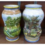 Two hand decorated Italian vases, 32cm,