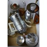 A chromed percolator, Sona tea service, etc.