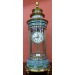 A French style gilt metal and cloissone temple clock