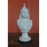 A reconstituted marble bust of Queen Victoria,