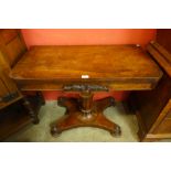 A William IV rosewood fold-over pedestal card table