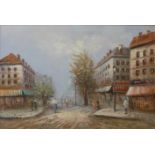 A Paris street scene, oil on canvas, 60 x 90cms,