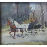 Hans Enzinger (Austrian 1889 - 1972), horses pulling figures in a cart, oil on panel, 7 x 8cms,