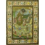 An Indian painting on silk, ceremonial scene, 55 x 40cms,