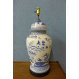 A Chinese style blue and white porcelain table lamp