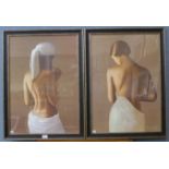 A pair of female half portrait prints, 69 x 49cms,