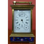 A French style gilt metal and cloisonne carriage clock,