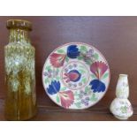 A West German vase, a Crown Ducal vase and a dish,