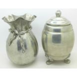 A pewter vase by Jean Goardere, made in France, and a pewter lidded pot, vase 19.