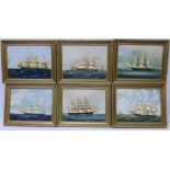 A set of six Wedgwood framed porcelain ship plaques, from original paintings, frames 30 x 23.
