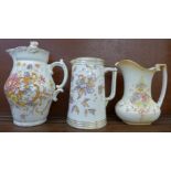 A Fieldings Sevres cream and floral decorated coffee pot,