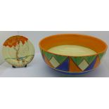 A Clarice Cliff Bizarre bowl and a Clarice Cliff Honeyglaze plate