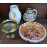 A Norfolk Pottery lustre bowl, retailed for Lawley's Stoke, a Gray's Pottery hand painted jug,