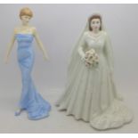 Two figures; Royal Worcester HM Queen Elizabeth II, 2007 and Royal Doulton Diana,