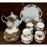 Royal Albert Old Country Roses tea and coffee wares including large teapot and cake plate