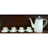 Four Coalport Admiral cups and five saucers and a Royal Crown Derby Rutland coffee pot