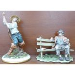 Two Italian figures, a fisherman, signed Tyche Tosca and a tramp seated on a bench,