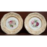 A pair of Victorian cabinet plates with salmon border and central floral display